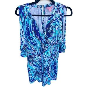 Lilly Pulitzer Long Sleeve Romper Blue Teal Size XS